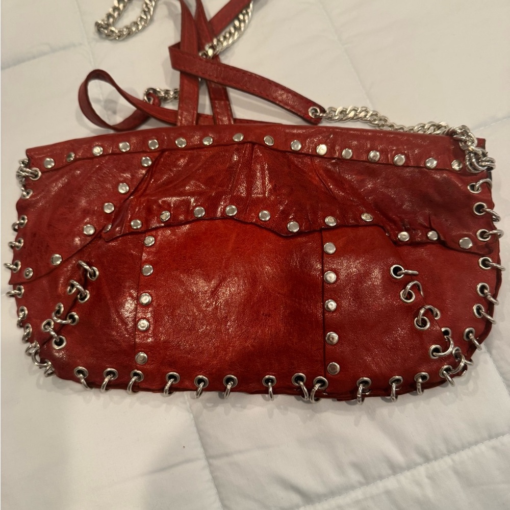 Red Leather Studded Women's Crossbody Bag